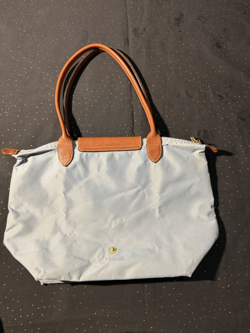 Longchamp Light Blue Tote with Brown Leather Trim - Picture 6 of 13